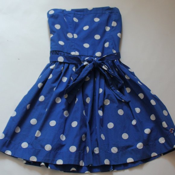 Blue bustier dress with white polka dots - Picture 2 of 7